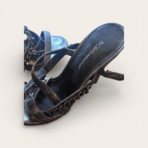 BCBGeneration Metallic Black Strappy Heels